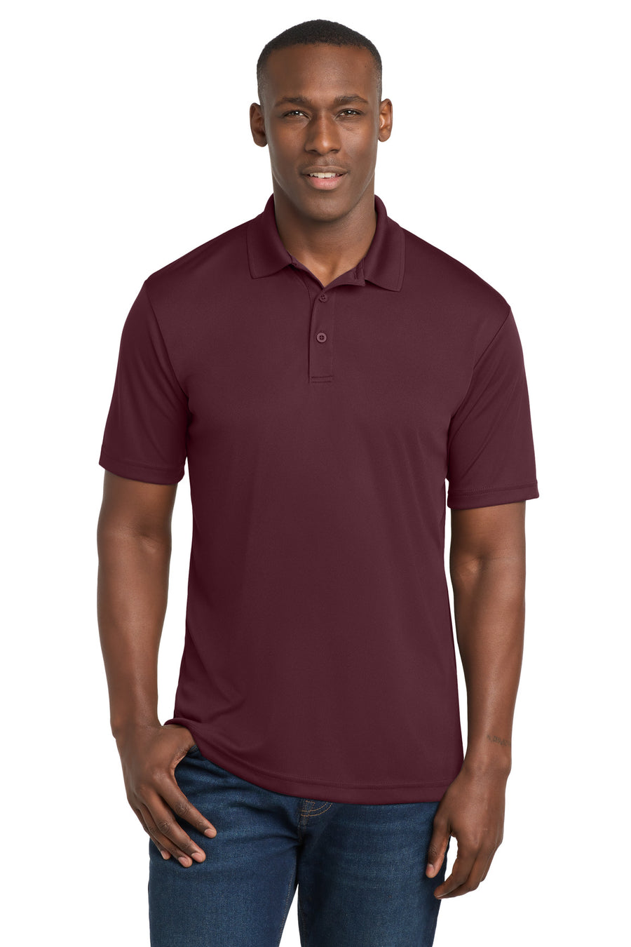Sport-Tek ST550 Maroon polo - custom embroidery by Deerfield Custom Prints
