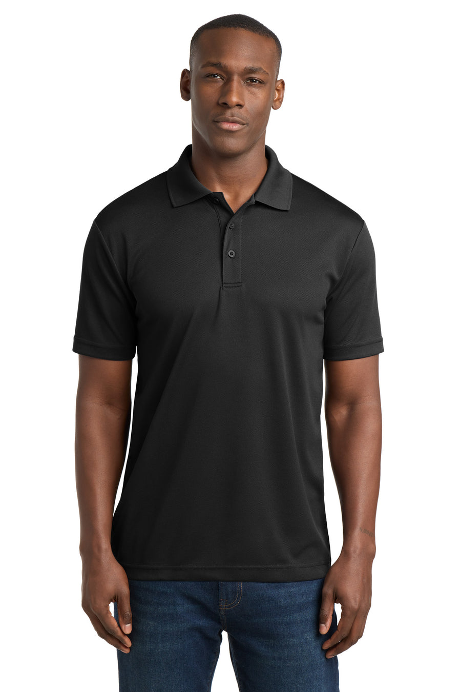 Sport-Tek ST640 Black polo - custom embroidery by Deerfield Custom Prints